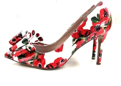 Betsey Johnson Red/ White Heels with Flowers and Bows Barely Worn Size 9 - Image 1 of 4