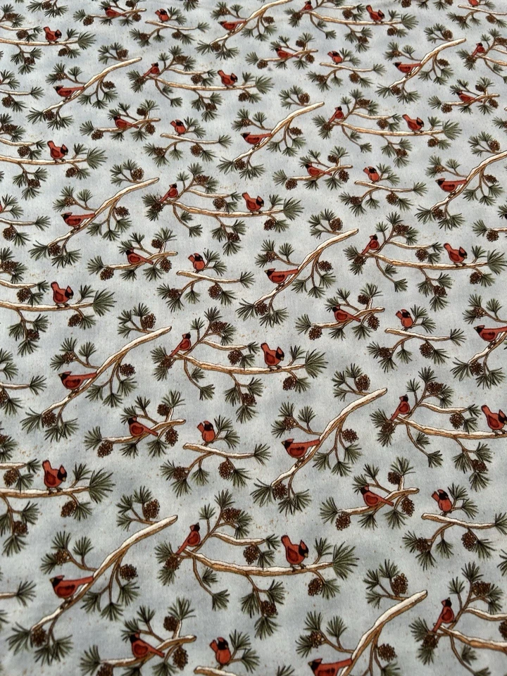 Moosehead Lodge Teresa Kogut Cardinals Winter Holiday Fabric BTY Quilting Sewing - Image 1 of 4