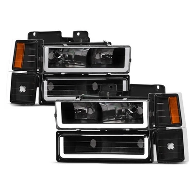 Topline For 1994-2000 Chevy C10 C/K LED Strip Headlights+Corner+Bumper Amber Blk Foto 1 de 4