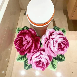Pink Bathroom Accessories 27.5x23.6 inch Rose Flower Bath Rug Non-Slip, Machi... - Picture 1 of 6