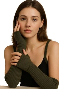 Damen 100% Kaschmir Lange Fingerlos Handschuhen Fäustlinge Pulswärmer Armstulpen - Picture 1 of 25