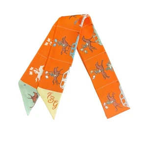 HERMES Twilly Schal 100% Seide HERMES PARADE orange braun multi mit Karton R0634 - Bild 1 von 6