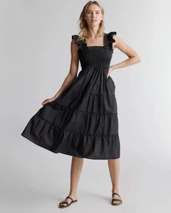 Quitte gesmoktes Midikleid 100 % Bio-Baumwolle schwarz Damen Medium Stufen gebraucht, in einwandfreiem Zustand - Bild 1 von 8