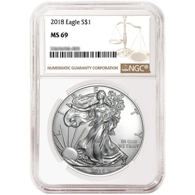 2018 $1 American Silver Eagle NGC MS69 Brown Label - Image 1 of 2