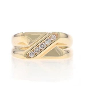 Yellow Gold Diamond X Men's Ring - 10k Round Brilliant .25ctw Crossover - Picture 1 of 9