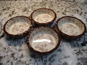 Set of 4 -Temp-tations By Tara Floral Lace Brown Bakers Individual Bowls (4) 5” - Picture 1 of 4