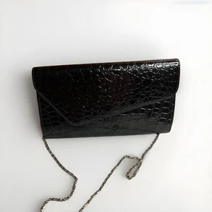Faux Alligator Snake Skin Black Chain Envelope Clutch Shoulder Bag Twenty One - Picture 1 of 5