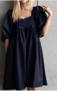 NWT $334 Monica Nera Black Cotton Mini Natasha Dress Puffer Sleeve Size Small - Picture 1 of 10