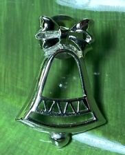 Avon Silver Color Metal Bell and Bow Holiday Tie Lapel Pin Christmas Vintage 