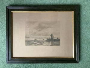 Antique Framed 'FISHING BOATS OFF WHITBY' Signed by David Law - Etching C1880 - Picture 1 of 4