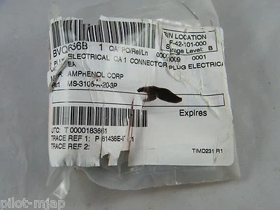 AMPHENOL CORP. ~ ELECTRICAL CONNECTOR PLUG~  PART NUMBER MS-3106-A-20-3P - Image 1 of 4