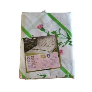 NOS Vtg 1975 Sears Carnations Perma Prest Percale Full Flat Sheet Cottagecore - Picture 1 of 6