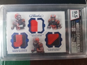 2018 Flawless Triple Patches Baker Mayfield/Nick Chubb/ D Njoku Sapphire HGA 9.5