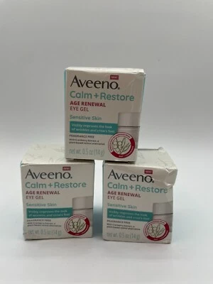 3x Damaged Box Aveeno Calm + Restore Age Renewal EYE GEL Sensitive Skin, 0.5oz - Image 1 of 4