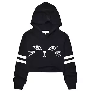 Leather Pullover Hoodie for Teen Girls Long Sleeve Crop Cat Sweatershirt 8t 9t - Picture 1 of 6