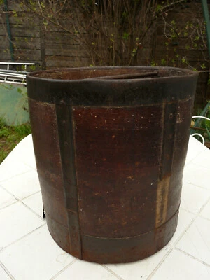 SEAU a MESURE de GRAIN en Bois et Metal DECALITRE ancien ferme - Photo 1/4