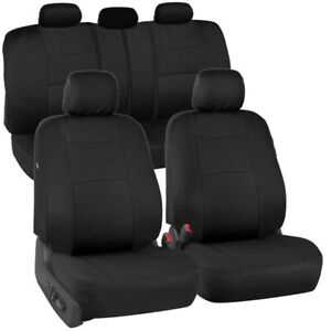 Black Polyester Car Seat Covers Set Rear Split Bench w/Headrest Covers Truck SUV
