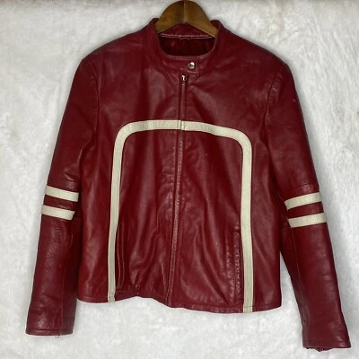 Chaqueta De Colección Wilsons Máxima Cuero Rojo Crema Moto Café Racer Mujer Talla XL Foto 1 de 4