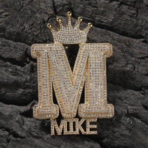 Hip Hop Crown Clasp A-Z Large and Charm Letters Pendant Men Necklace Full Zircon - Picture 1 of 14
