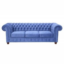 Design Classic Chesterfield Big XXL 3 Seater Sofa Blue Wood Textile Furniture