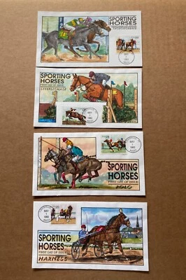 US FDC Collins Hand-Painted #2756-59 SET 4 Sporting Horses 1993 - Image 1 of 4
