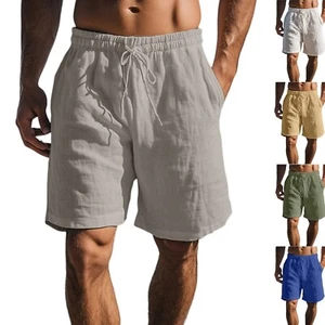Men Cotton Linen Sports Shorts Casual Loose Jogging Short Pants Baggy Sweatpants - Picture 1 of 18