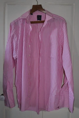 Chester Barrie pink white stripe shirt size 15 1/2 double cuff - Image 1 of 4