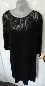 Jigsaw Size 12 Black Silky Feel Lace Top Shift Dress Lined Back Zip Ladies - Picture 1 of 9