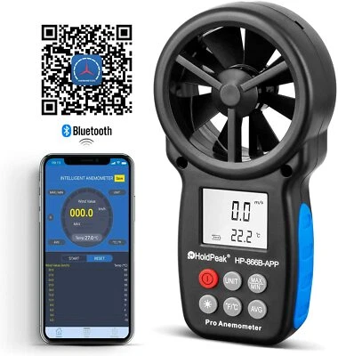 HoldPeak Digital Anemometer Handheld Vane Wind Speed Meter with Bluetooth 30m/s - Image 1 of 4
