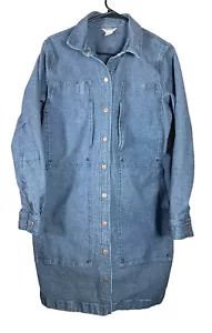Duluth Trading Co Women’s Long Denim Blue Jean Trench Chore Coat Jacket Small - Picture 1 of 13