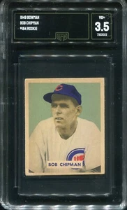 1949 Bowman #184 Bob Chipman Chicago Cubs - Rookie Card - Hi # - GMA 3.5 VG+ - Picture 1 of 2
