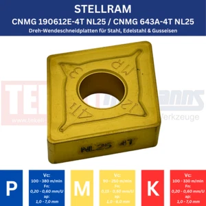 5 x STELLRAM CNMG 190612E-4T NL25 für Stahl & Edelstahl !NEU, mit Rechnung! - Picture 1 of 3