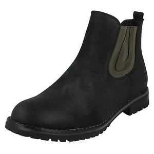 *SALE* F5R0566 Ladies Black Synthetic/Textile Casual Ankle Chelsea Boots - Picture 1 of 9