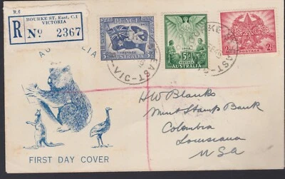 1946 Australia WWII Peace Victory Registered TAYLOR FDC to BOSTON MASS. USA - Image 1 of 3