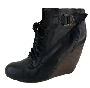 Anthropologie Seychelles Black Leather Lace Up Side Zip Booties 9 - Picture 1 of 14