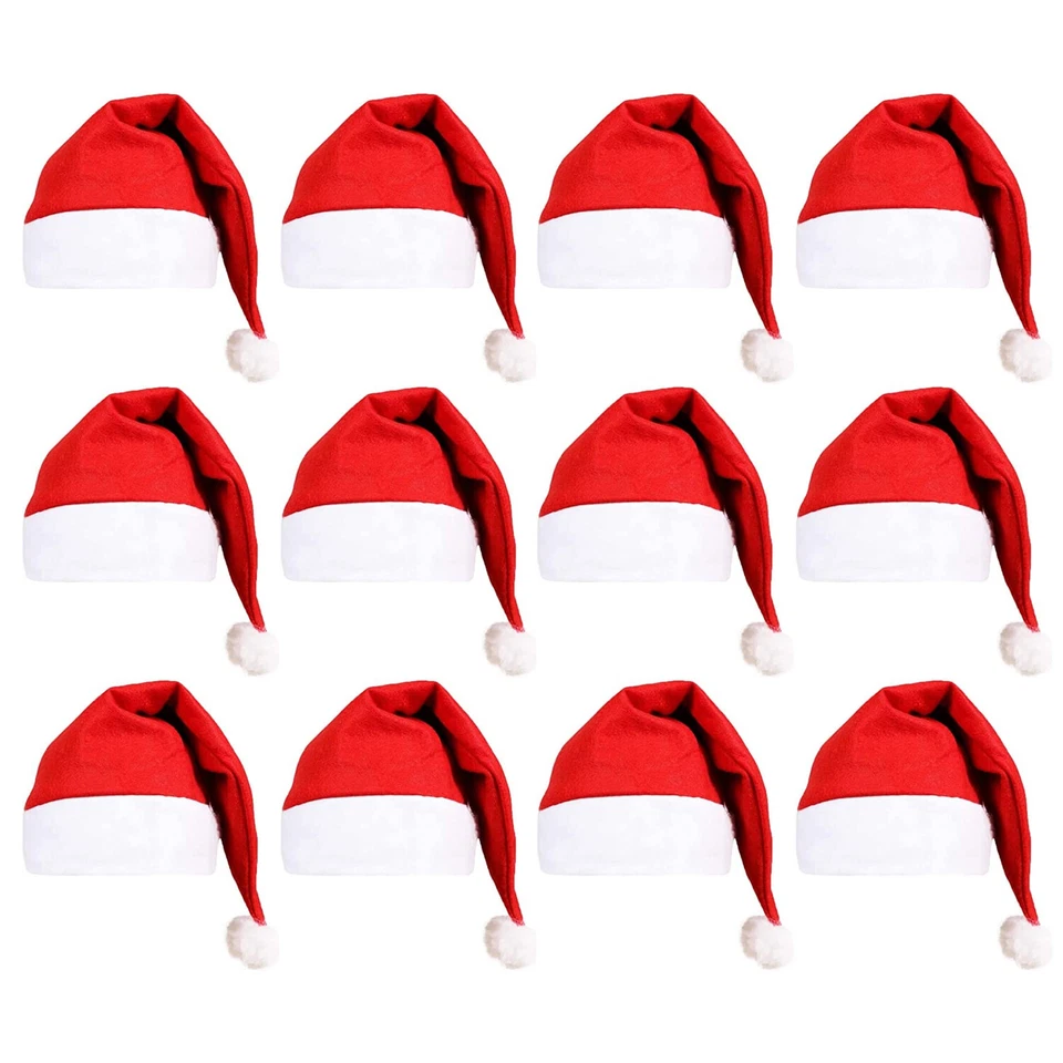 X 12 BULK ADULT SANTA CHRISTMAS HATS FANCY DRESS XMAS OFFICE PARTY CHARITY RUN - Image 1 of 1
