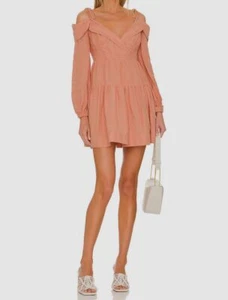 $395 Jonathan Simkhai Women's Pink Off-Shoulder V-Neck Mini Dress Size M - Picture 1 of 5