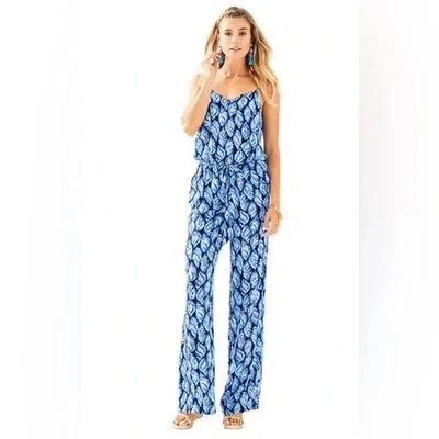 LILLY PULITZER High Tide Blue Conch Shell Racerback Belted Straight Jumpsuit XXS - Image 1 of 4