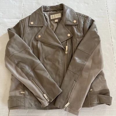 Michael Kors Moto Jacket Women XL Tan Soft Leather  Designer Zip Pockets - Image 1 of 4