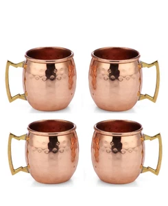 Pure Shot Copper Hammered Moscow Mule Mug Brass Handle Ayurveda 2oz ( Set of 4) - Picture 1 of 6