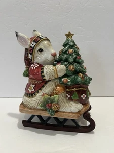 Fitz and Floyd Christmas Lodge Hase auf Schlitten mit Baum Deckeldose/Bonbonglas - Bild 1 von 13