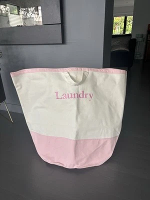 Bolsa de lavandería Pottery Barn de lona rosa y crema cesta sin usar Foto 1 de 4