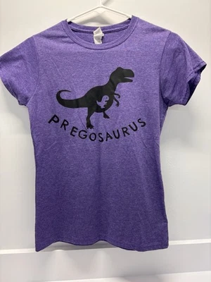 Women’s Maternity Purple Short Sleeve  “Pregosaurus” Dinosaur T-Shirt Medium - Image 1 of 2