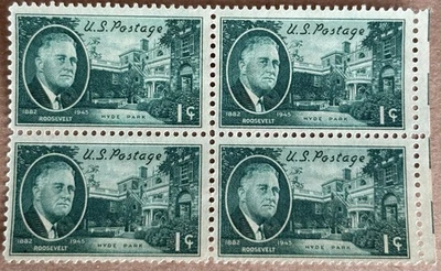 1945 FDR Hyde Park MNH OG 1c Block Of 4 Unused U.S. Postage Stamp Scott# 930 - Image 1 of 2
