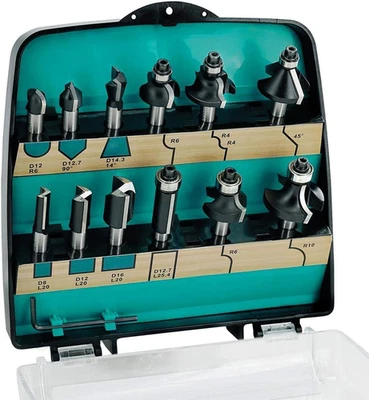 Set 12 Pz. Frese per Legno in Metallo Duro - Codolo 8 Mm - 8 Tipi Diversi Di Pun - Immagine 1 di 4