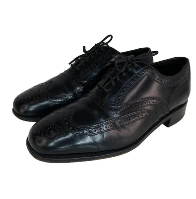 Vintage men's black leather wingtip dress shoes 8.5 formal tie Oxford FLORSHEIM - Image 1 of 4