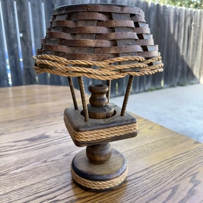 Vintage Wooden Candle Lamp Lantern With Woven Shade Southwestern Party Light 14” - Image 1 of 4