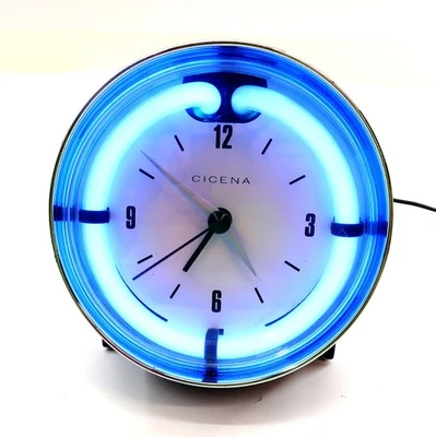 CRUISER NEON ALARM CLOCK by Cicena in Black with Blue Neon Light ~ WORKS GREAT - Image 1 of 4