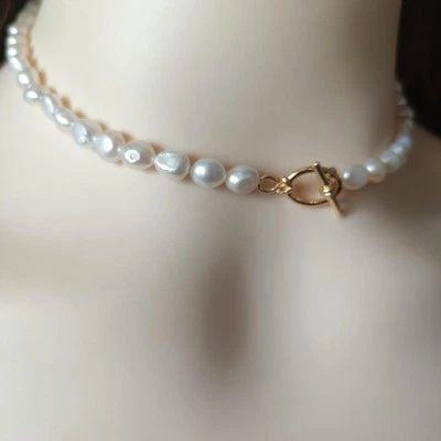 Collar gargantilla de perlas, delicado collar de perlas reales de agua dulce Foto 1 de 4