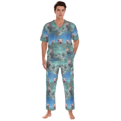 Unisex Scrub Set Ocean Print Pigs Medical Scrubs 2pc Outfit Men Women - Image 1 of 4